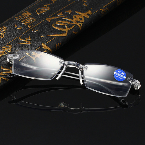 Diamond cut edge round glasses for sale on a street stall, unframed, with film coating, ultra-clear, anti-fall, anti-blue light reading glasses, wholesale