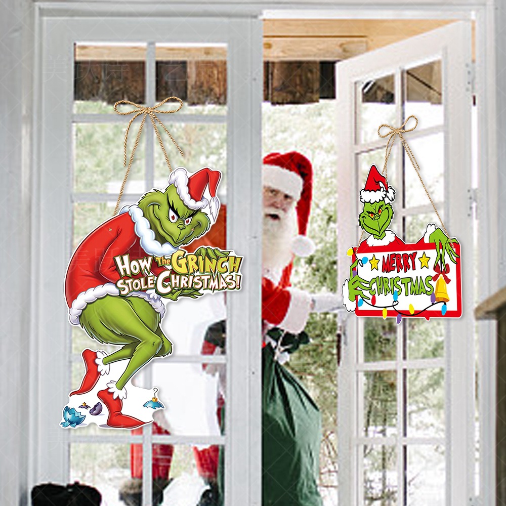 Amazon FIESTA DE Navidad decoración puerta colgante Grinch tema puerta colgante decoración Navidad atmósfera Decoración Accesorios