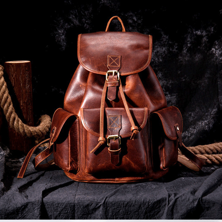 Crazy Horse Leather Outdoor Bag Casual Travel Backpack Large Capacity Women's Travel Backpack Men's Leather Travel Bag