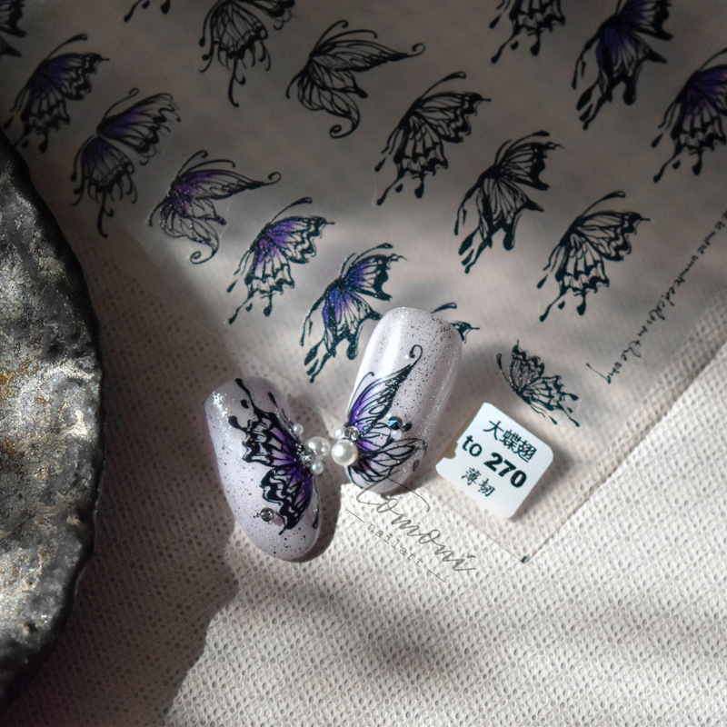Manicura mariposa pegatinas grandes alas mariposa hueco fino duro blanco y negro de hadas tomoni colorido oscuro estilo uñas pegatinas
