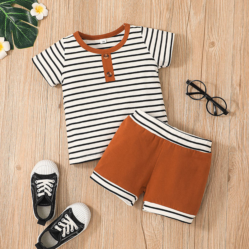 Korean Children's Pullover Two-piece Casual New Striped Shorts Suit Wholesale display picture 3