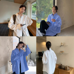 Vswhat「韩女天菜」刺绣logo长袖衬衫百搭慵懒感休闲宽松衬衣外套