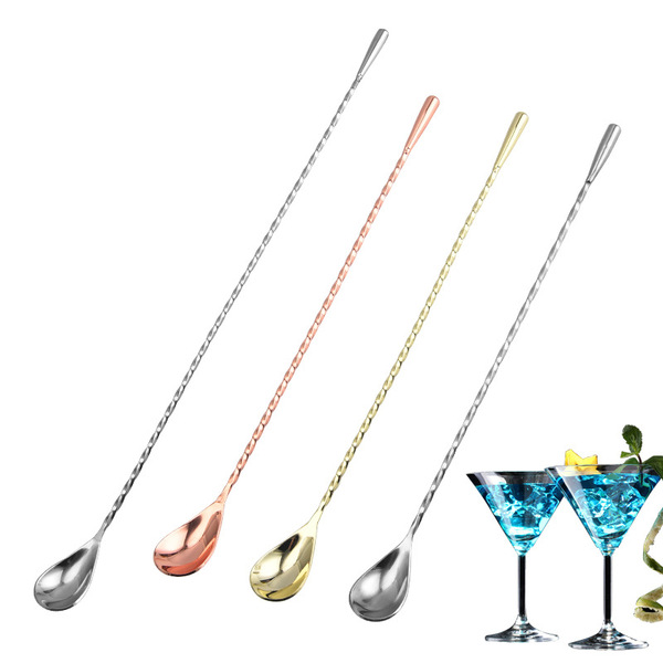 Cocktail mixing stick stainless steel drop-shaped