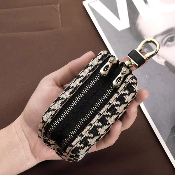 Houndstooth Pattern Household Key Case, Large Capacity, Multifunctional Lipstick and Coin Storage, Universal Car Zipper Key Case
