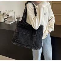 Denim capacious shoulder bag, retro one-shoulder bag, high-end