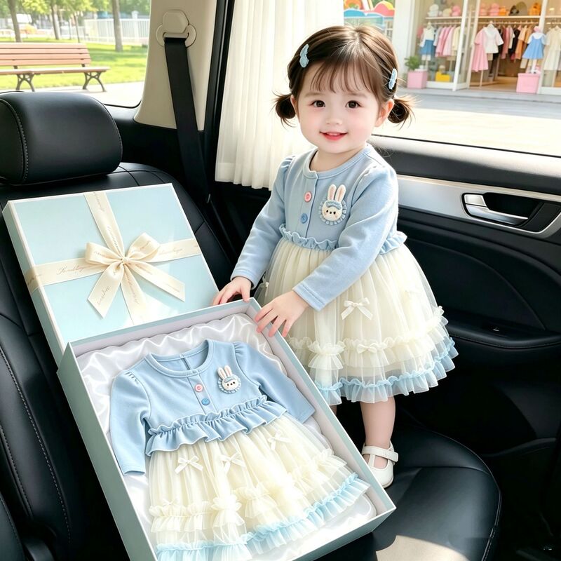 Girls' Dress New Style Fashionable Baby Children's Sweet Little Girl Spring and Autumn Mesh Long-Sleeved Princess Dress Girls' Dress New Style Fashionable Baby Children's Sweet Little Girl Spring and Autumn Mesh Long-Sleeved Princess Dress