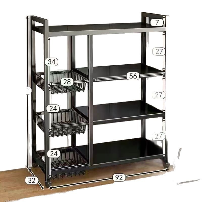 Estante de cocina de piso extragrueso con ruedas, almacenamiento móvil ajustable de varias capas.