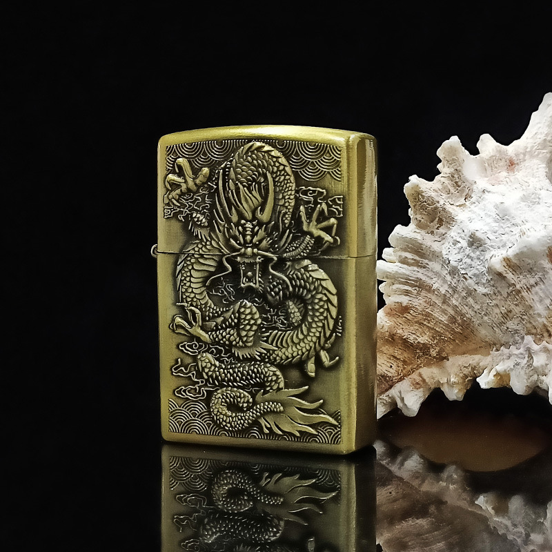 メーカー直販青銅灯油ライター個性創意レトロ旧式レリーフ盤龍砥石点火器卸売り|undefined