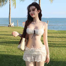 比基尼泳衣ins风女分体纯欲泡温泉蕾丝少女甜美小胸游泳衣女泳装