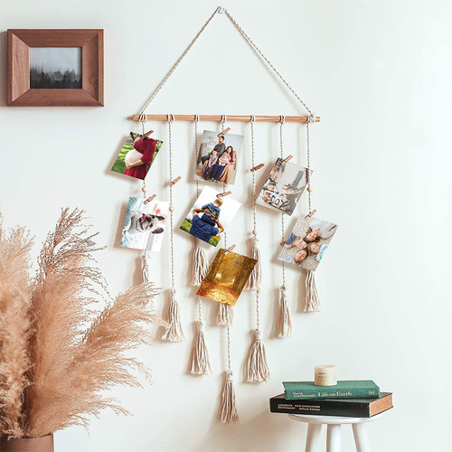 Cross-border woven photo folder woven decorative storage tapestry photo display Nordic home hanging photo hanger