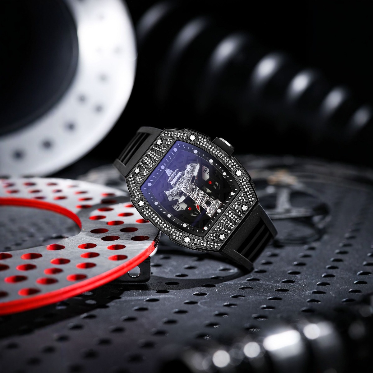 New Richard Luxury Diamond-Encrusted Fully Automatic Men's Watch Trendy Casual Versatile High-End Hollow Quartz Watch