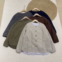 2025年新款秋冬款质感棉夹棉森系感减龄圆领开扣棉服外套