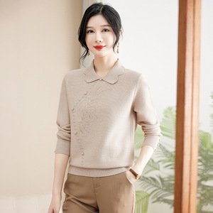 中老年女装秋冬新款复古风针织衫毛衣POLO领妈妈装长袖打底衫上衣，女装针织衫/毛衣，妃慕昵服饰