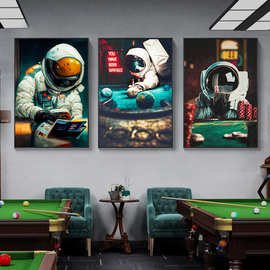 创意桌球室装饰画台球厅太空人挂画酒吧麻将馆娱乐室led发光灯画