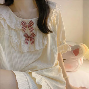 Pajamas Women Summer Short Sleeve Women Shorts Set Palace Style Princess Style Imitation Cotton Sweet Cute Two-piece Homewear