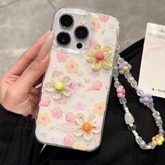 立体花朵适用iPhone16promax手机壳15pro新款小清新14防摔13/17