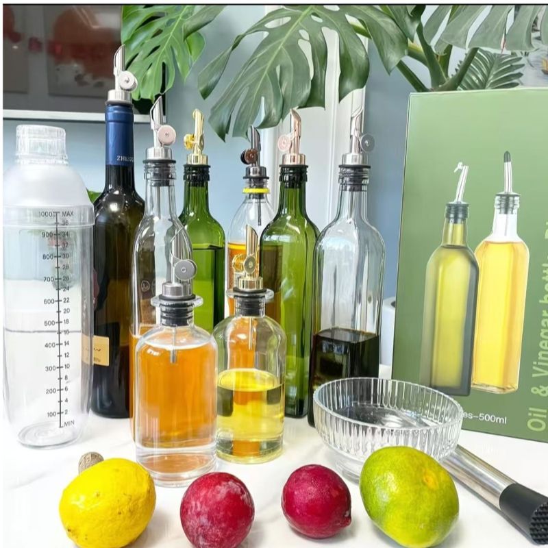 Mayorista vidrio sellado controlador de aceite de alta calidad 500ml boquilla de aceite de cocina auto-abierto y cierre control transfronterizo