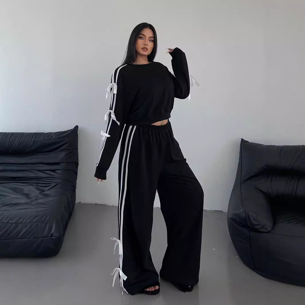 Plus Size Fashionable Casual Style Bow Design Women's Set Autumn Winter Style_ecoleips.com