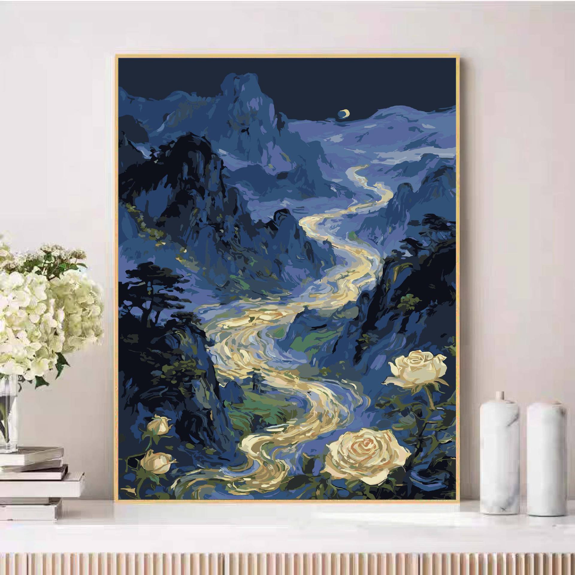 Nuevo mil millas de paisajes de montañas antiguos paisajes de curación de pintura al óleo digital hecha a mano DIY relleno de aceite de acrílico pintado