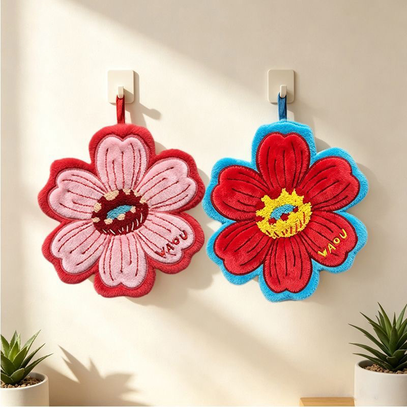 New floral-patterned hand towels, thick and absorbent, designed for hanging in the bathroom or kitchen, with a stylish and cute aesthetic for decorating the restroom