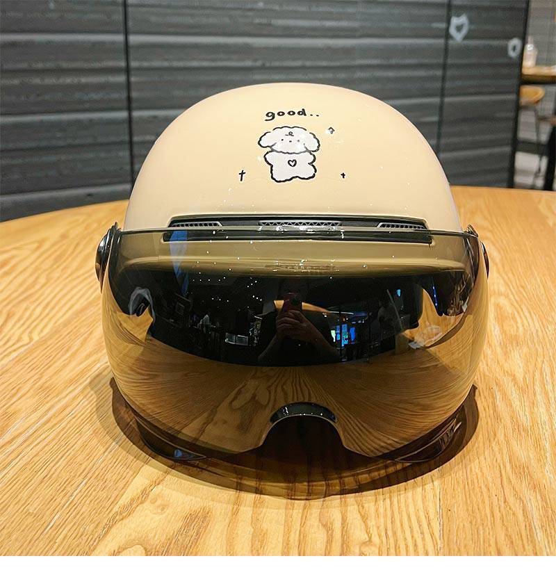 Cute Puppy Helmet, New National Standard 3C Certified Electric Vehicle Safety Helmet, Cartoon Simple Style, Women's Motorcycle Safety Helmet