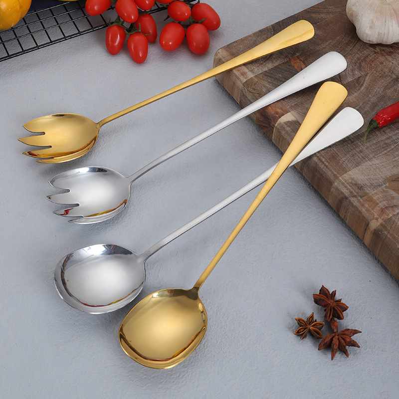 Cuchara pública de acero inoxidable con mango largo ensalada tenedor cuchara Colador cuchara de autoservicio Cuchara de comida china y Occidental cuchara de ensalada