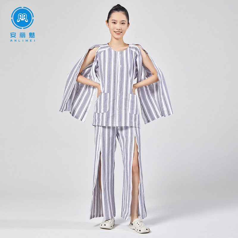 Pure cotton easy-to-wear and take-off hospital nursing clothes long-sleeved fracture elderly patients patients rehabilitation clothes pajamas