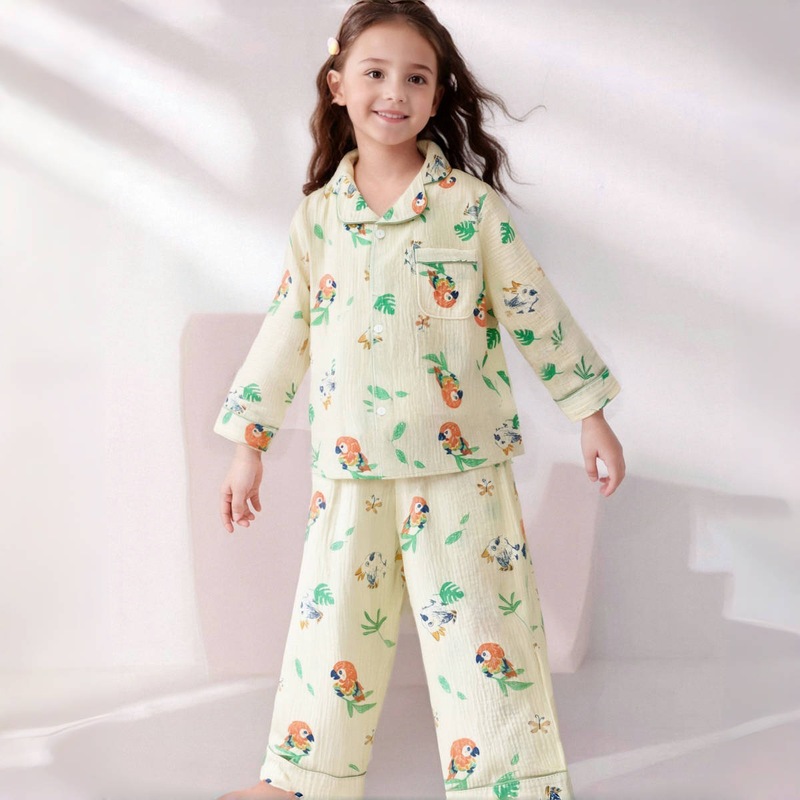 子供用パジャマ、クラスA純綿空調服、男の子と女の子の四季長袖ズボン、綿ガーゼスーツ、ベビーホーム服|undefined