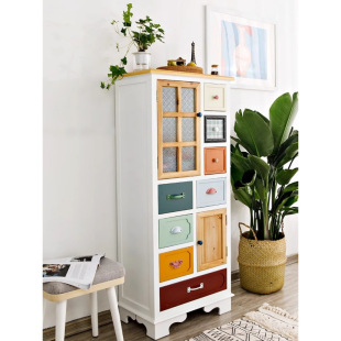 American Country Solid Wood Sideboard Wine Cabinet Nordic Living Room High Cabinet Mediterranean Modern Simple Book Storage Cabinet