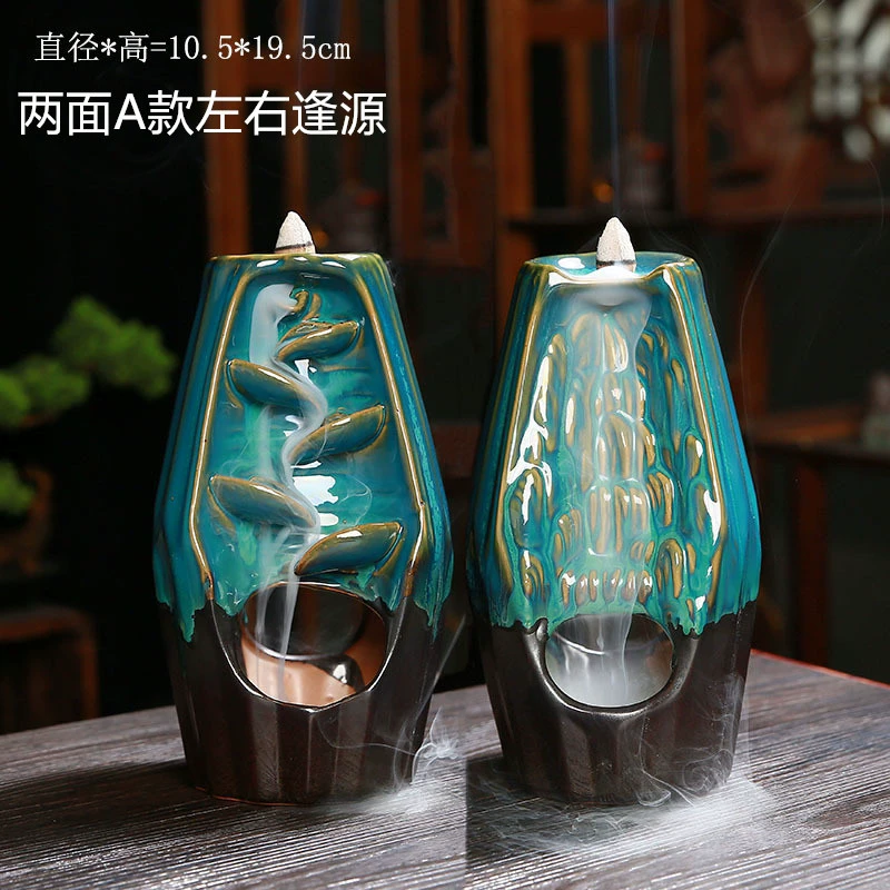 Ceramic Backflow Incense Burner, Lotus Inverted Design, Decorative Buddha Incense Holder