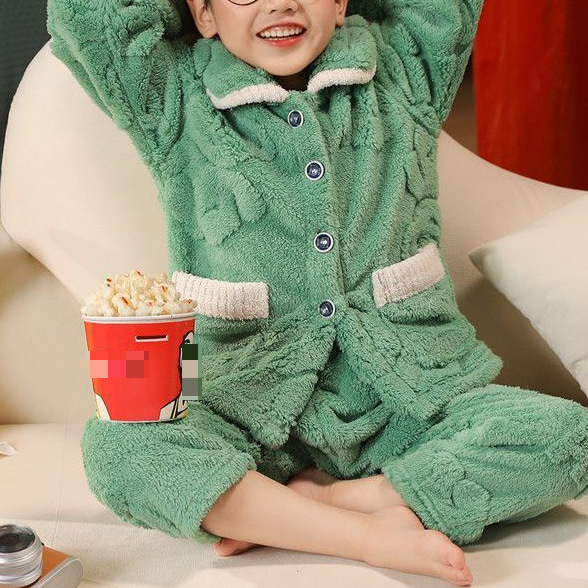 어린이 잠옷 소년 소녀 산호 양털 겨울 새 소년 겨울 두꺼운 플란넬  홈 옷