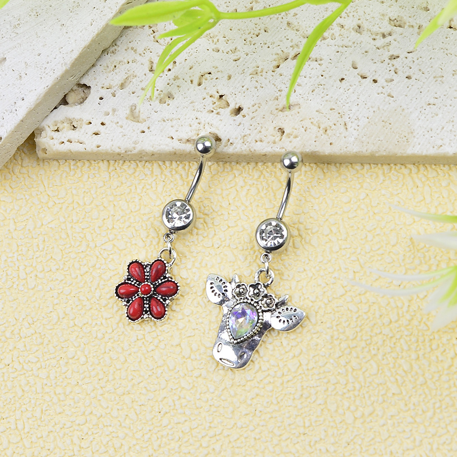 Turquoise Piercing Navel Ring Creative Retro Bullhead Cactus Style_voghion.com