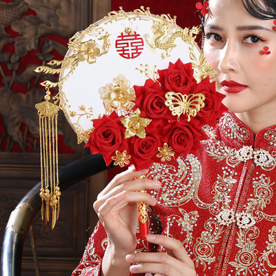 Chinese style circular fan wedding bride finished product Antiquity cover the face Fan Xiu marry Hand tied bouquet