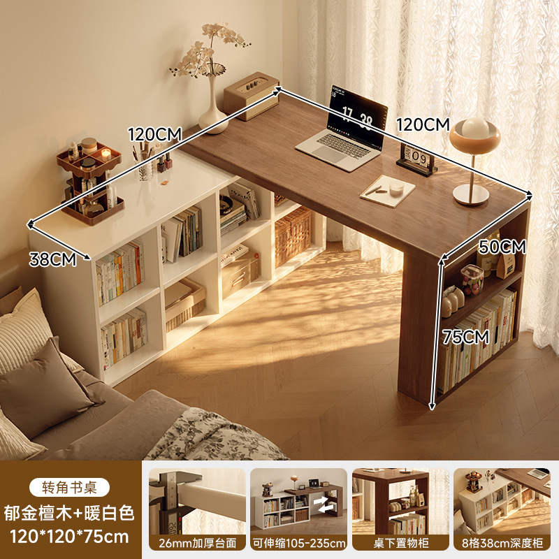 Escritorio de esquina de madera sólida, comedor de dos en uno, escritorio de estudio doméstico para adultos, estante, escritorio de computadora en forma de L medieval