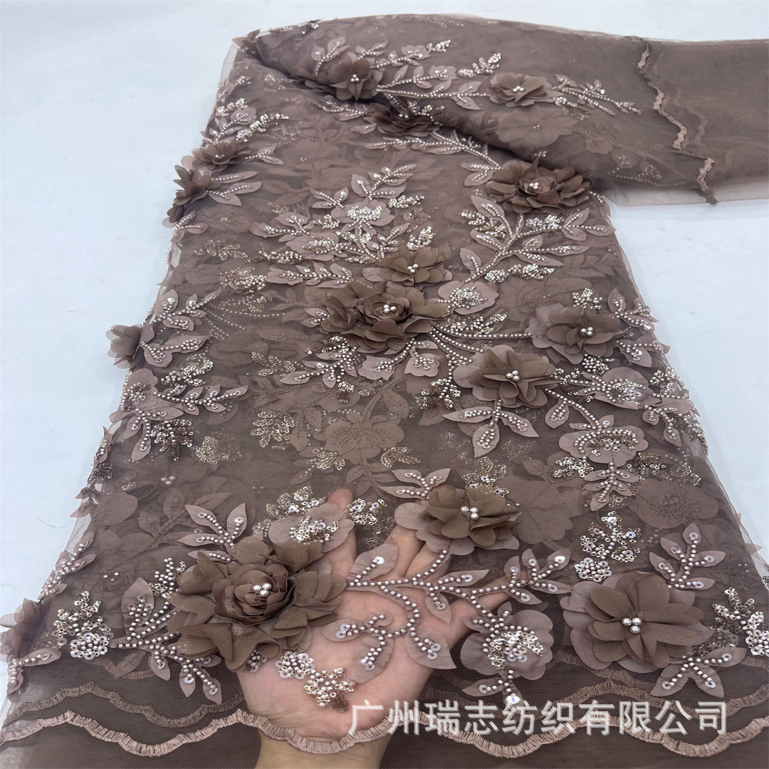 Belleza decal láser bordado perlas de tubo usar tela de encaje de sequilla pequeño vestido fresco tela de encaje de malla vestido