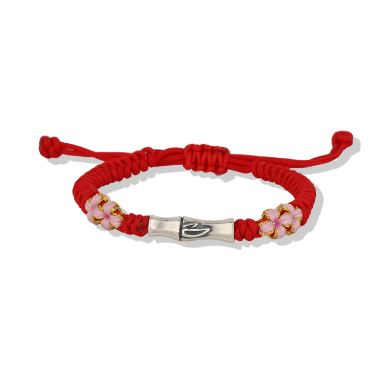 S925 plata de ley de bambú rojo cuerda pulsera niñas tejido Festival de gran altura en tierra cuerda de mano nicho novias pareja regalo