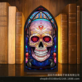跨境新品Book Nook 万圣节骷髅头猫头鹰木质书架装饰彩色书角饰品