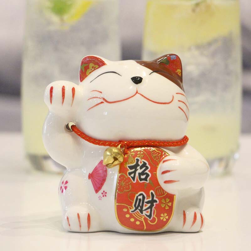 陶瓷小招财猫存钱罐花艺花篮搭配小摆件创意年会礼品|undefined