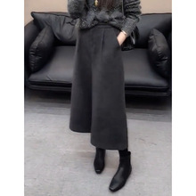 今年流行百搭直筒毛呢裤胖妹妹春秋厚款高腰显瘦宽松九分阔腿裤子