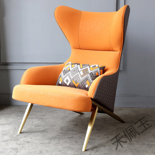 fs Light Luxury Single Sofa Chair Nordic Living Room Hotel Bedroom Balcony Leather Leisure Chair Modern Simple High Backrest