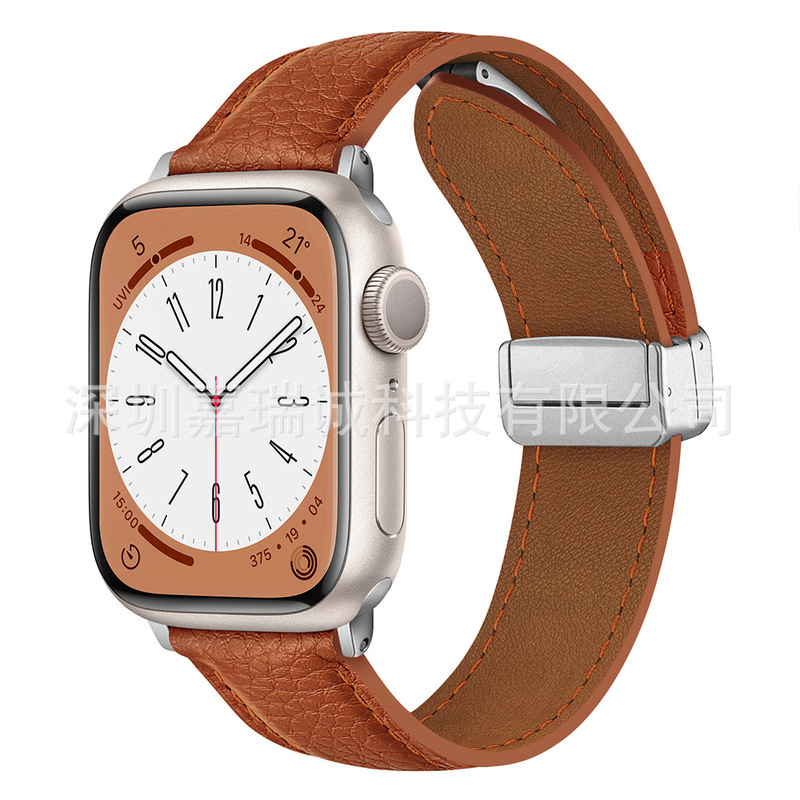 Apple Watch第1～11世代/Ultra3/SE3対応 ライチ柄折りたたみ式マグネットバックル時計バンド|undefined