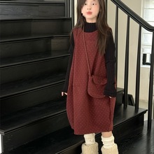 韩版2025儿童新款冬季女童点点背心裙中大童百搭时尚连衣裙潮冬款