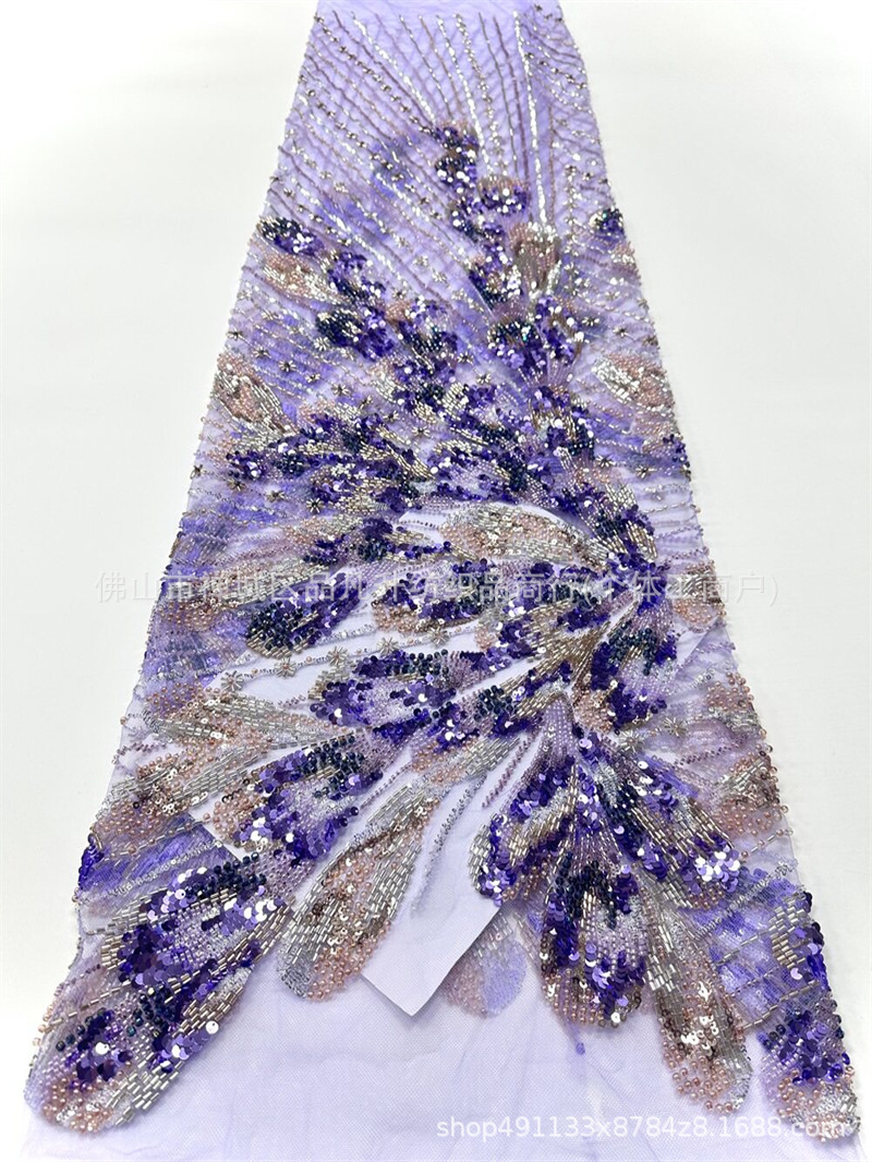 Peacock Lin bordado a mano perlas tela de malla brindis vestido de novia banquete de bodas madre vestido largo escenario tela de desfile