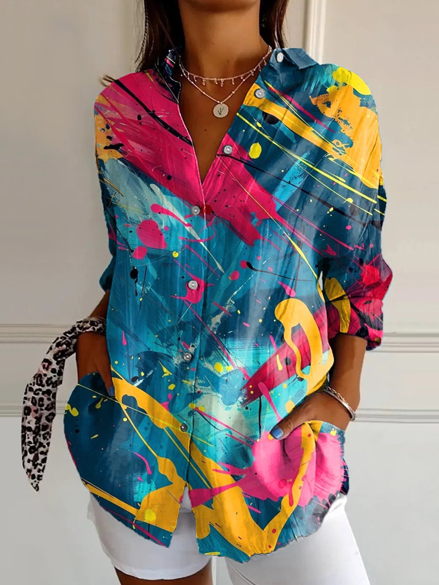 Damen Bluse Mit Blumenmuster Und Dreiviertelarm Sommerhemd_voghion.com