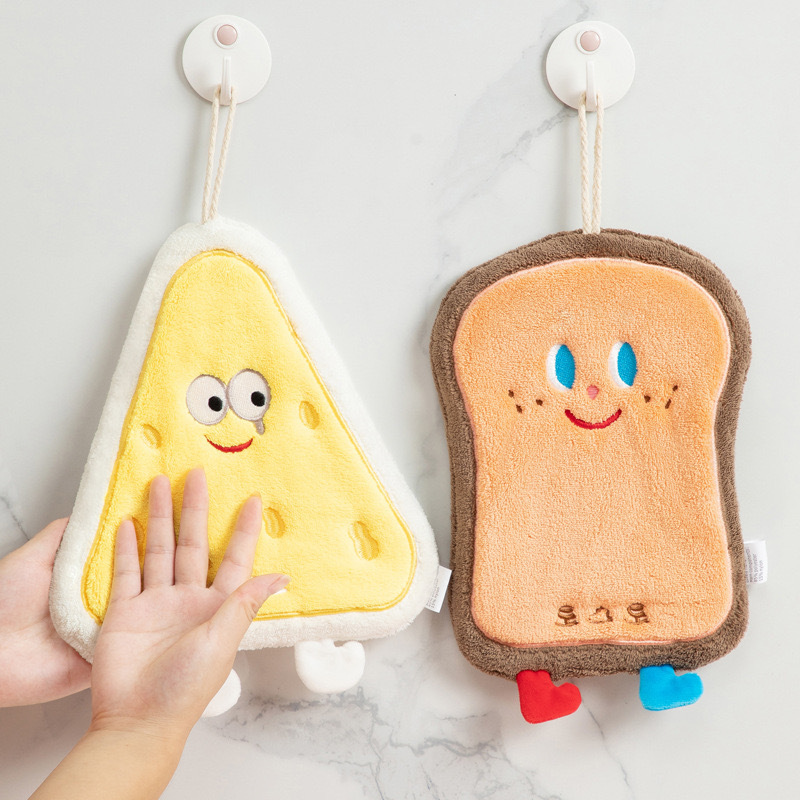 Super cute hanging double-layer water-absorbing hand towel thickened quick-drying bathroom kitchen towel facial towel handkerchief cartoon children