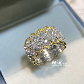 Clear Sky意大利布契风拉丝高级感精致S925银蕾丝镂空5A锆石戒指