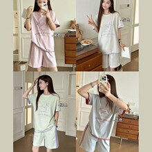 2513#韩社冰感纯棉慵懒遛弯家居服套装女舒适圆领短袖短裤睡衣