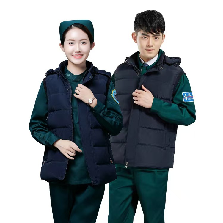 네이비 블루 다운 조끼 쇼트 스타일
