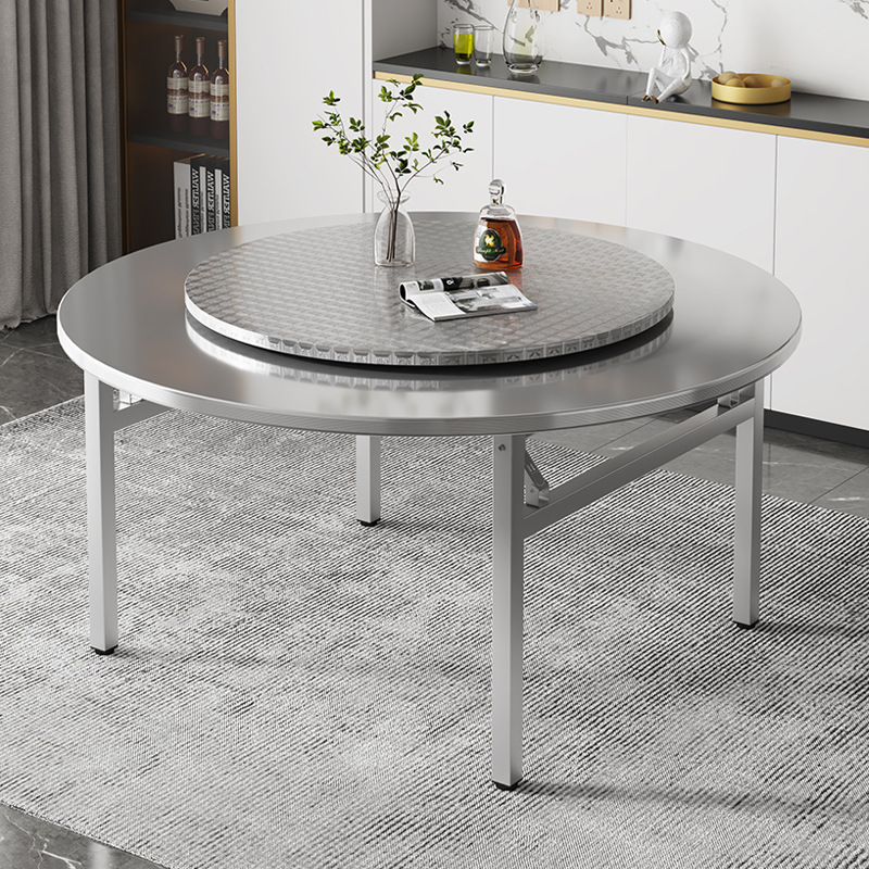 Stainless Steel Large Round Table Foldableing Household Commercial Turntable Table Barbecue Hot Pot Flowing Wine Banquet 10-Person Dining Table