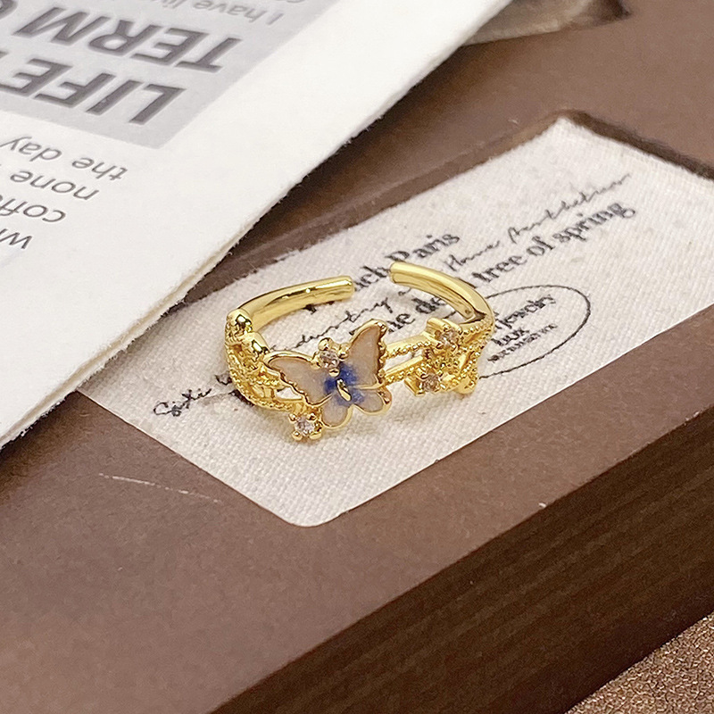新中国式中古の個性的なレトロなエナメルの油はジルコンの開口指輪を入れます。|undefined